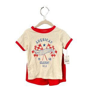 NWT Toddler Boys' 18M 2pc Hot Wheels Americana Short Sleeve T-Shirt and Shorts S